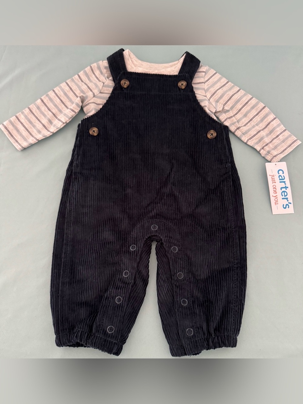 Carter's 2 Piece Corduroy Overalls with Striped Long-Sleeve T-Shirt